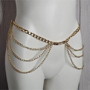 VTG Gold Tone Metal Multi-Layer Belly Chain Belt, 26" to 40" waist